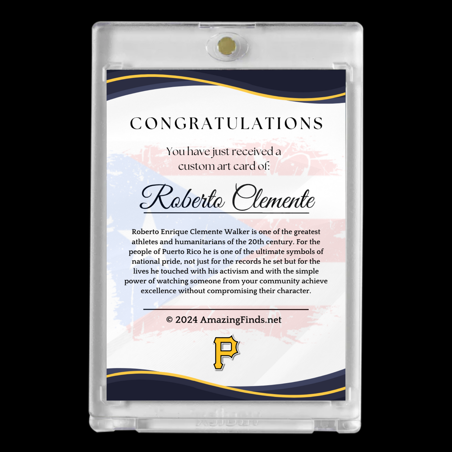 Roberto Clemente #21 Pittsburgh Pirates Puerto Rico Boricua Flag Art Autograph Baseball Card!