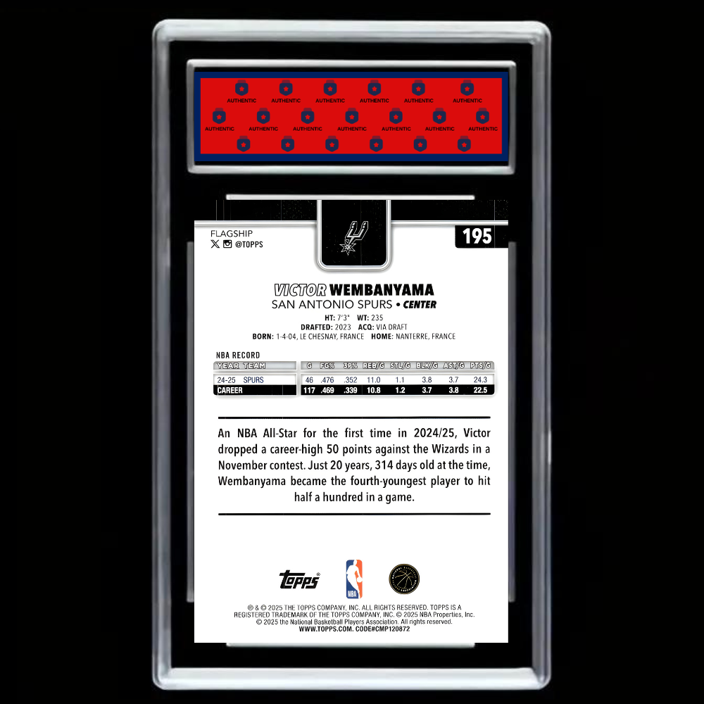 Victor Wembanyama 2025-26 Topps #195 Spurs GEM MINT 10 Graded Basketball Card