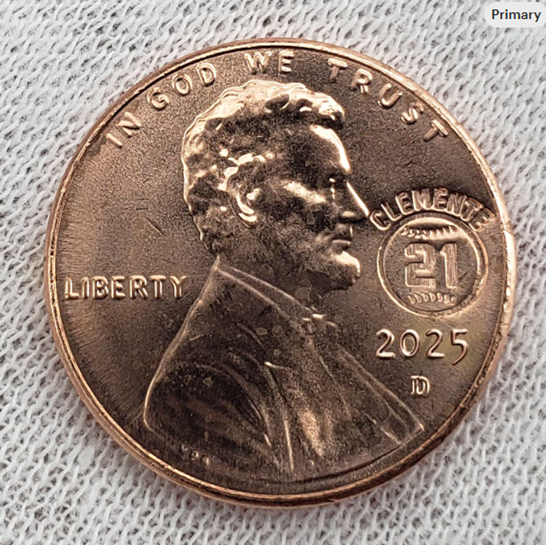 Roberto Clemente 2025 Coin #21 Pittsburgh Pirates Counterstamp Penny Charm Puerto Rico Baseball Puerto Rican Boricua Souvenir Player Mint