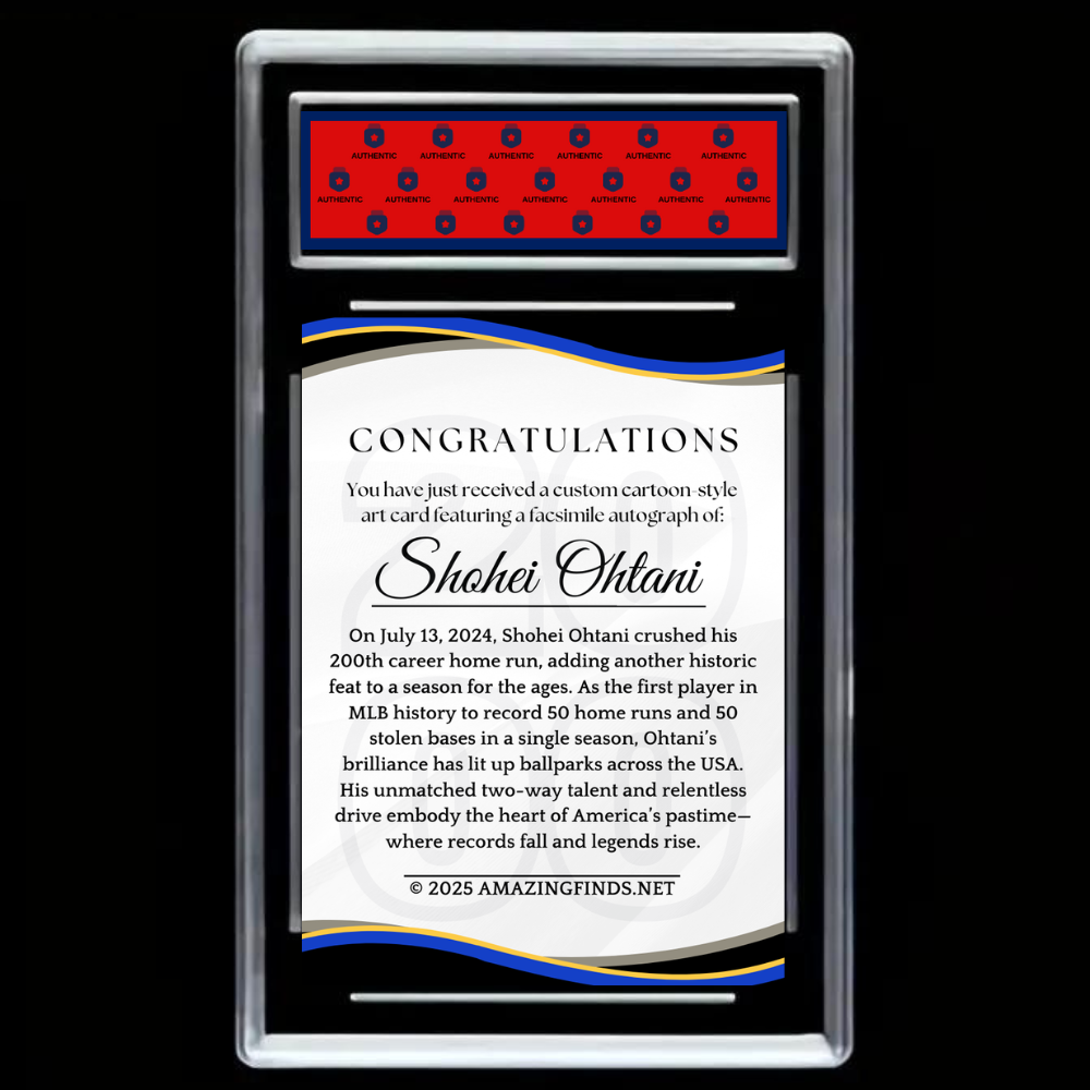 Shohei Ohtani 2025 #17 Los Angeles Dodgers 200TH Home Run Facsimile Autograph Custom Cartoon Style Art Card - GRADED GEM MINT 10!