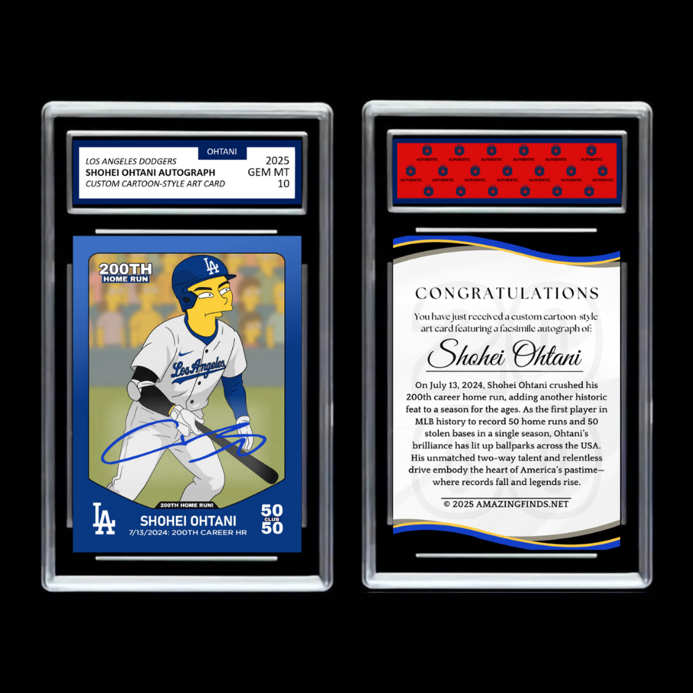 Shohei Ohtani 2025 #17 Los Angeles Dodgers 200TH Home Run Facsimile Autograph Custom Cartoon Style Art Card - GRADED GEM MINT 10!