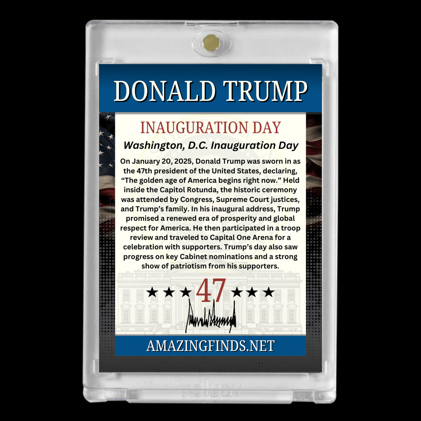Donald Trump Official Inauguration Day Collectible Trading Card MAGA Make America Great Again 2025 Mint Condition