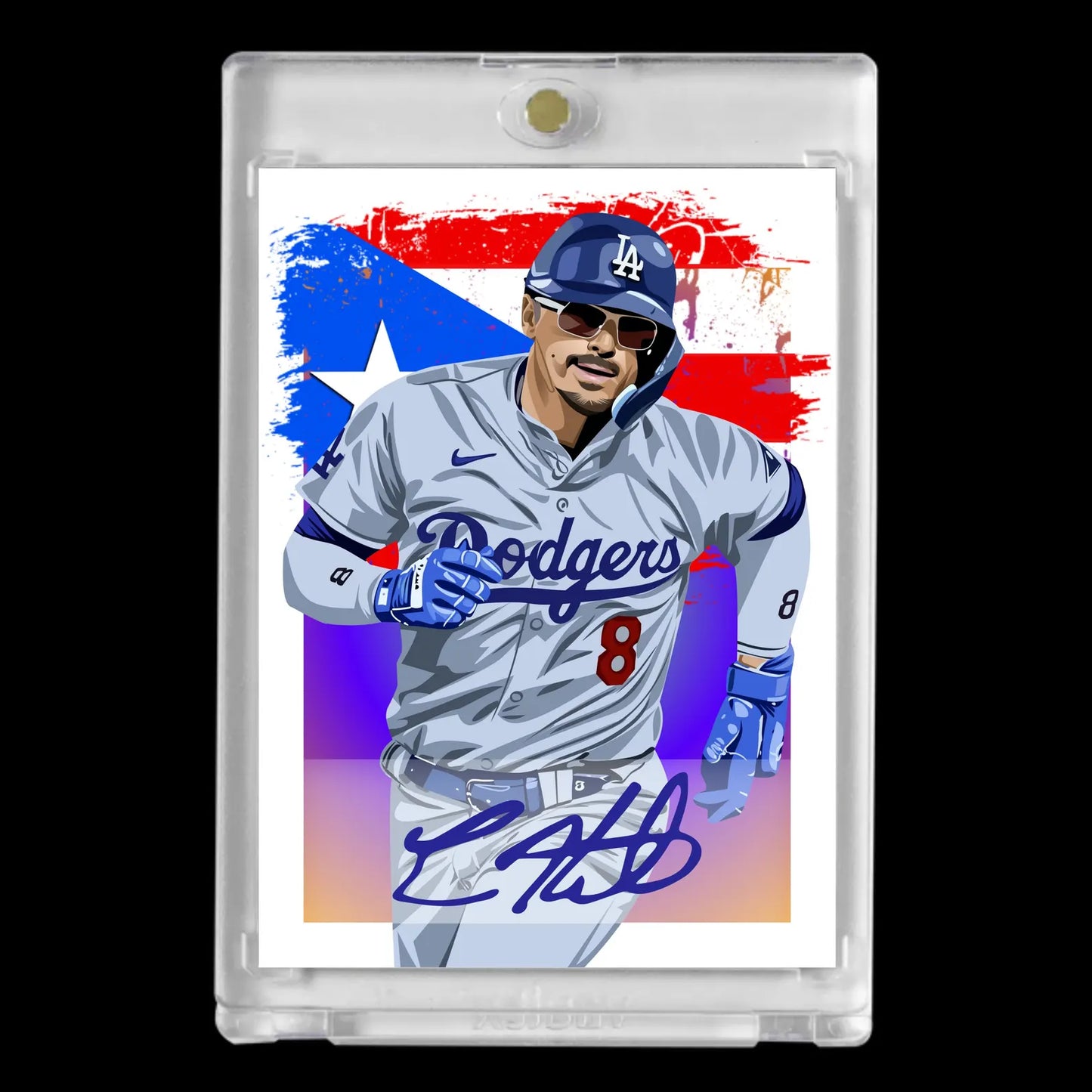 Enrique Kike Hernández 2024 #8 Los Angeles Dodgers Puerto Rican Flag Boricua Facsimile Autograph Mint Card!