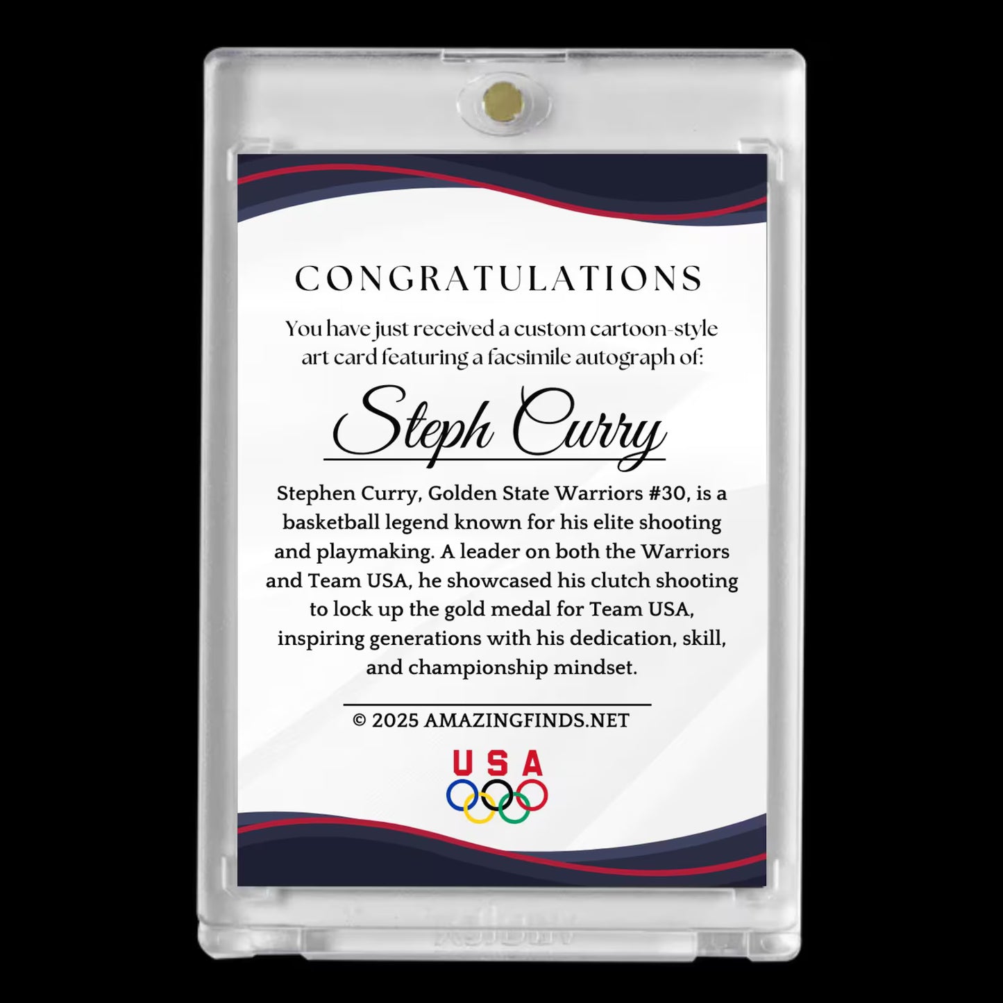 Stephen Curry 2025 #4 USA Olympic Team Facsimile Autograph Custom Cartoon-Style Art Card!