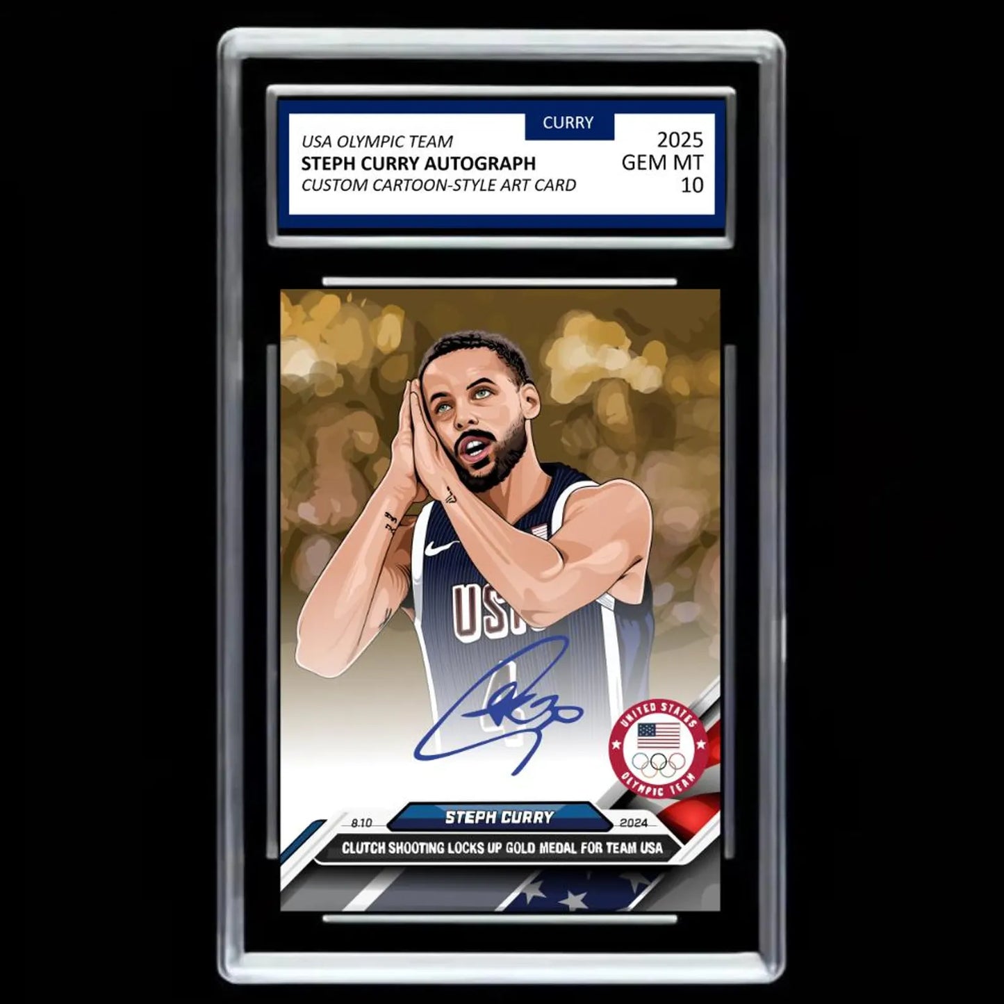 Stephen Curry 2025 #4 USA Olympic Team Facsimile Autograph Custom Cartoon-Style Art Card - Graded GEM-MINT 10