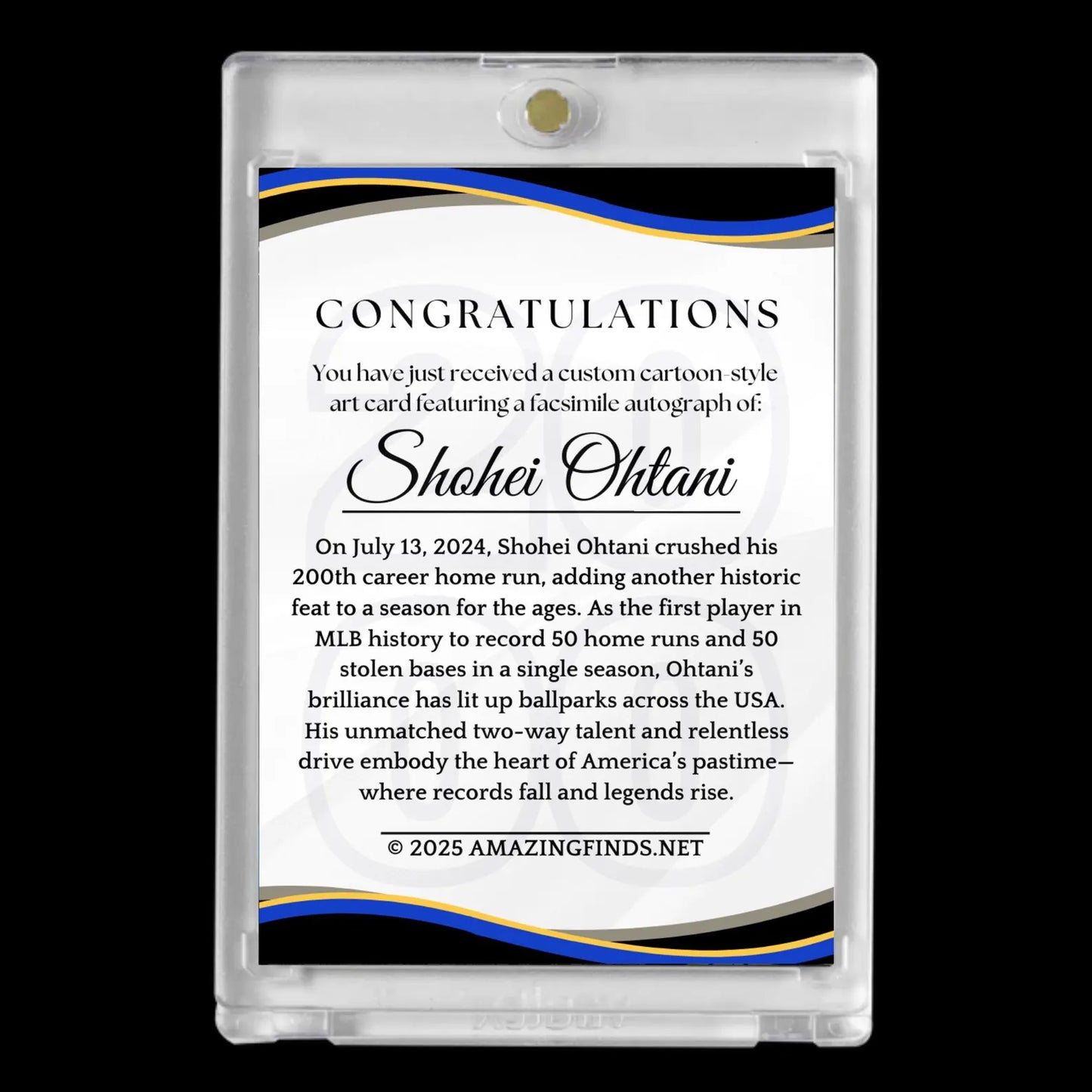 Shohei Ohtani 2025 #17 Los Angeles Dodgers 200TH Home Run Facsimile Autograph Custom Cartoon Style Art Card!