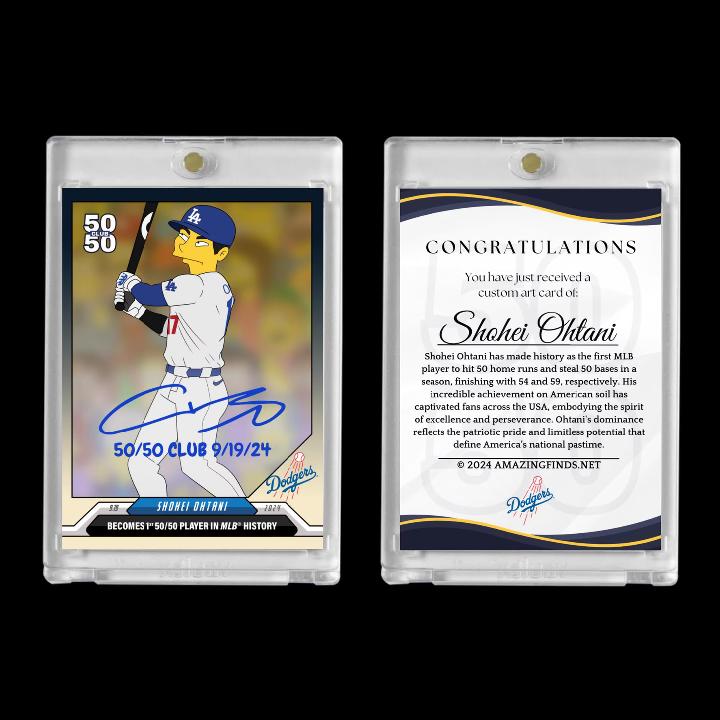 Shohei Ohtani 2024 Dodgers 50/50 Club Card – Simpsons-Style Art + Autograph Finish – LIMITED EDITION!