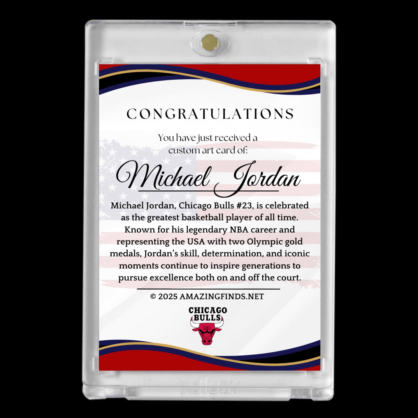 Michael Jordan #23 Chicago Bulls 2025 NBA Basketball Facsimile Autograph Cartoon Art Style Mint Card