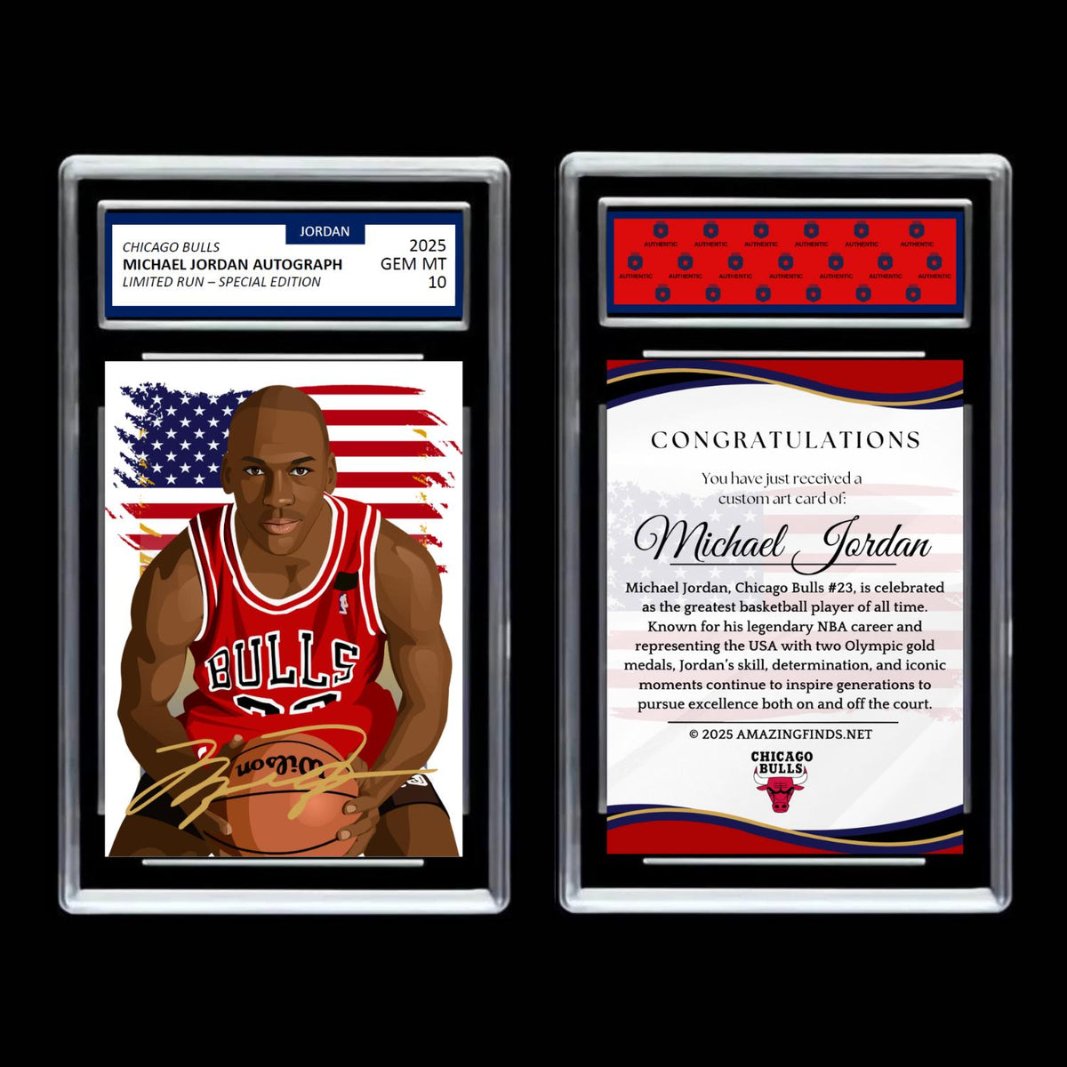 Michael Jordan #23 Chicago Bulls 2025 NBA Basketball Facsimile Autograph Cartoon Art Style Mint Card - Graded GEM-MINT 10