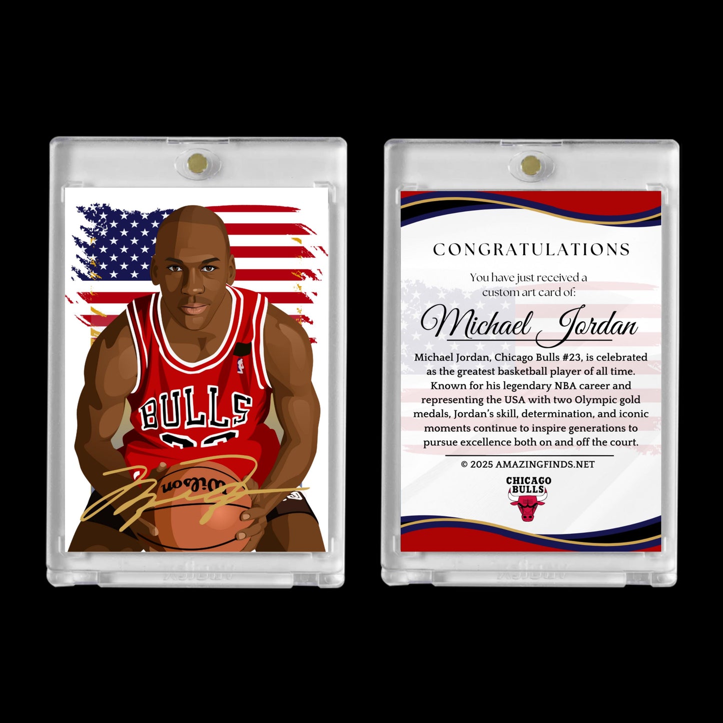 Michael Jordan #23 Chicago Bulls 2025 NBA Basketball Facsimile Autograph Cartoon Art Style Mint Card
