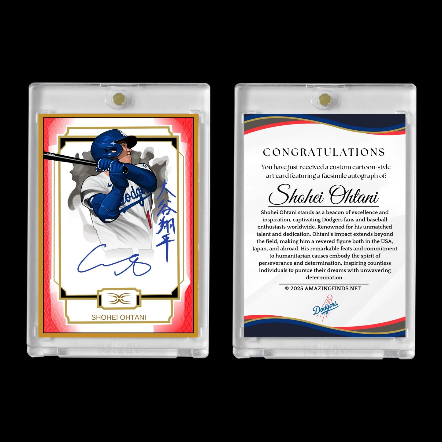 Shohei Ohtani 2025 #17 Los Angeles Dodgers Facsimile Double Autograph Custom Cartoon Style Art Card!