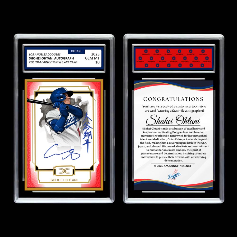 Shohei Ohtani 2025 #17 Los Angeles Dodgers Facsimile Double Autograph Custom Cartoon Style Art Card - Graded GEM-MINT 10