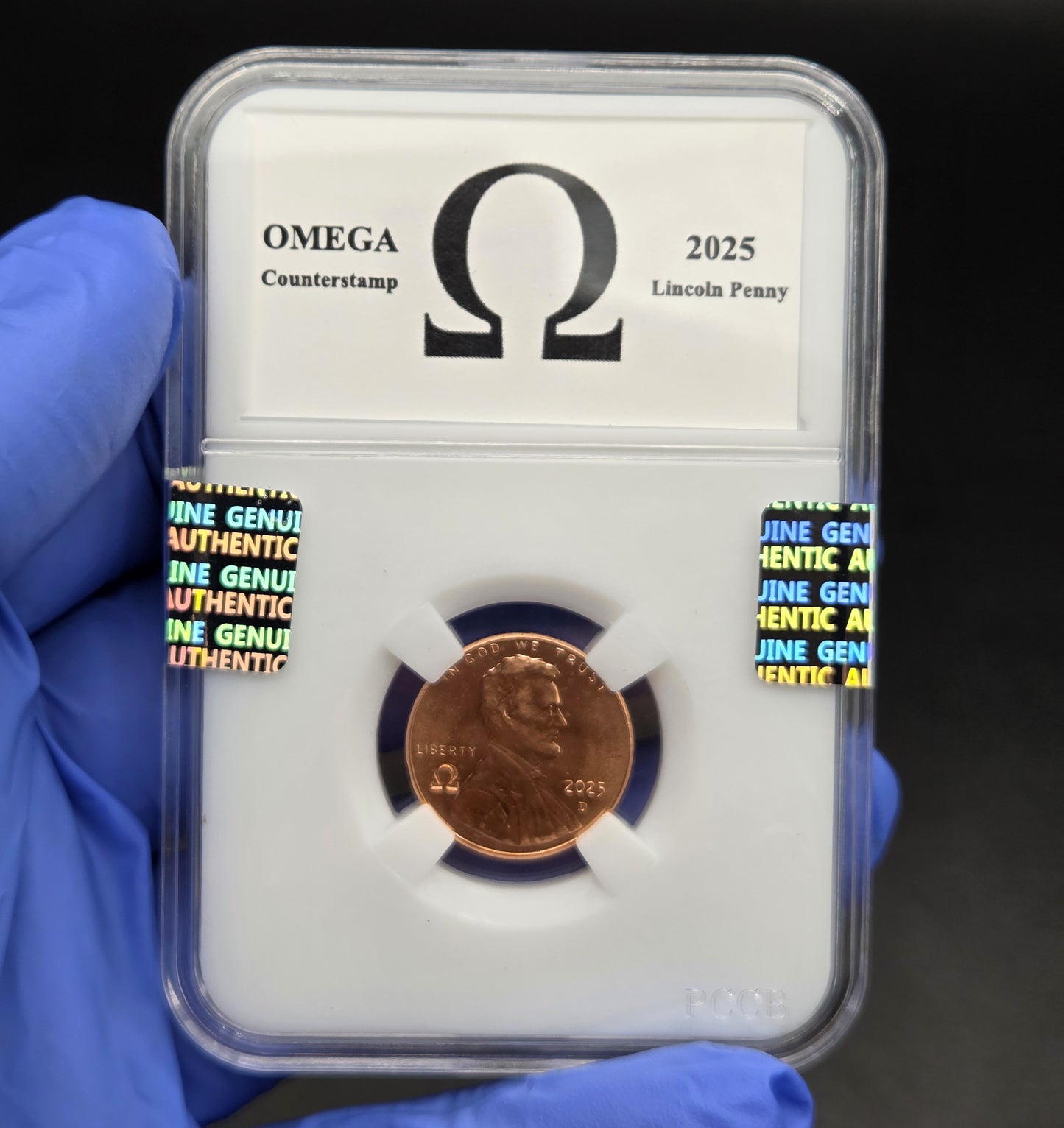 2025 Lincoln Shield Penny Cent OMEGA Ω Counterstamp with Slab Holder IN STOCK!!