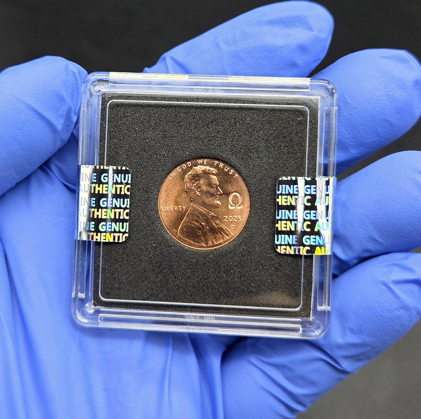 2025 Lincoln Penny Cent OMEGA Ω Counterstamp with 2x2 Protector IN STOCK!!