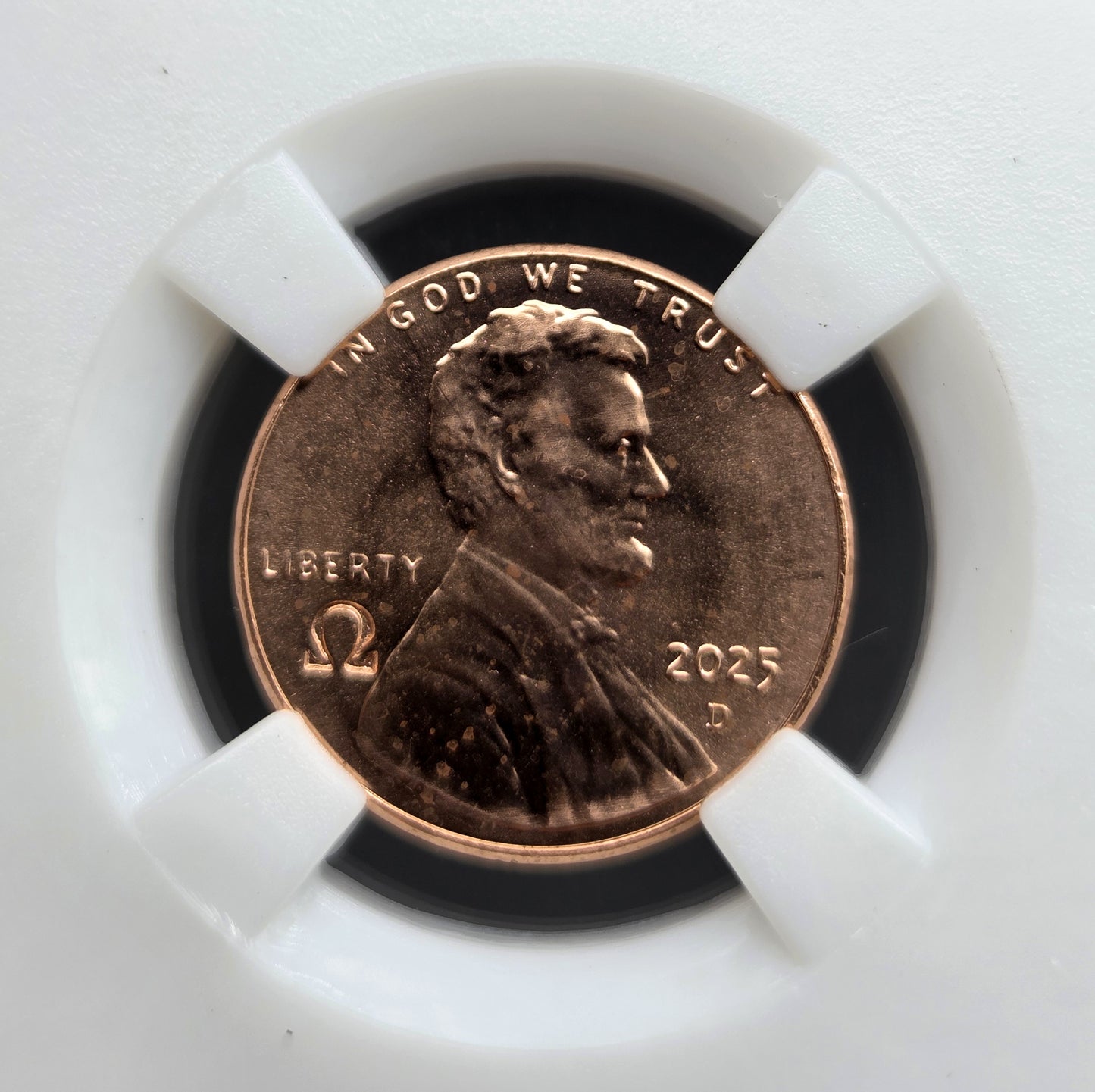 2025 Lincoln Shield Penny Cent OMEGA Ω Counterstamp with Slab Holder IN STOCK!!