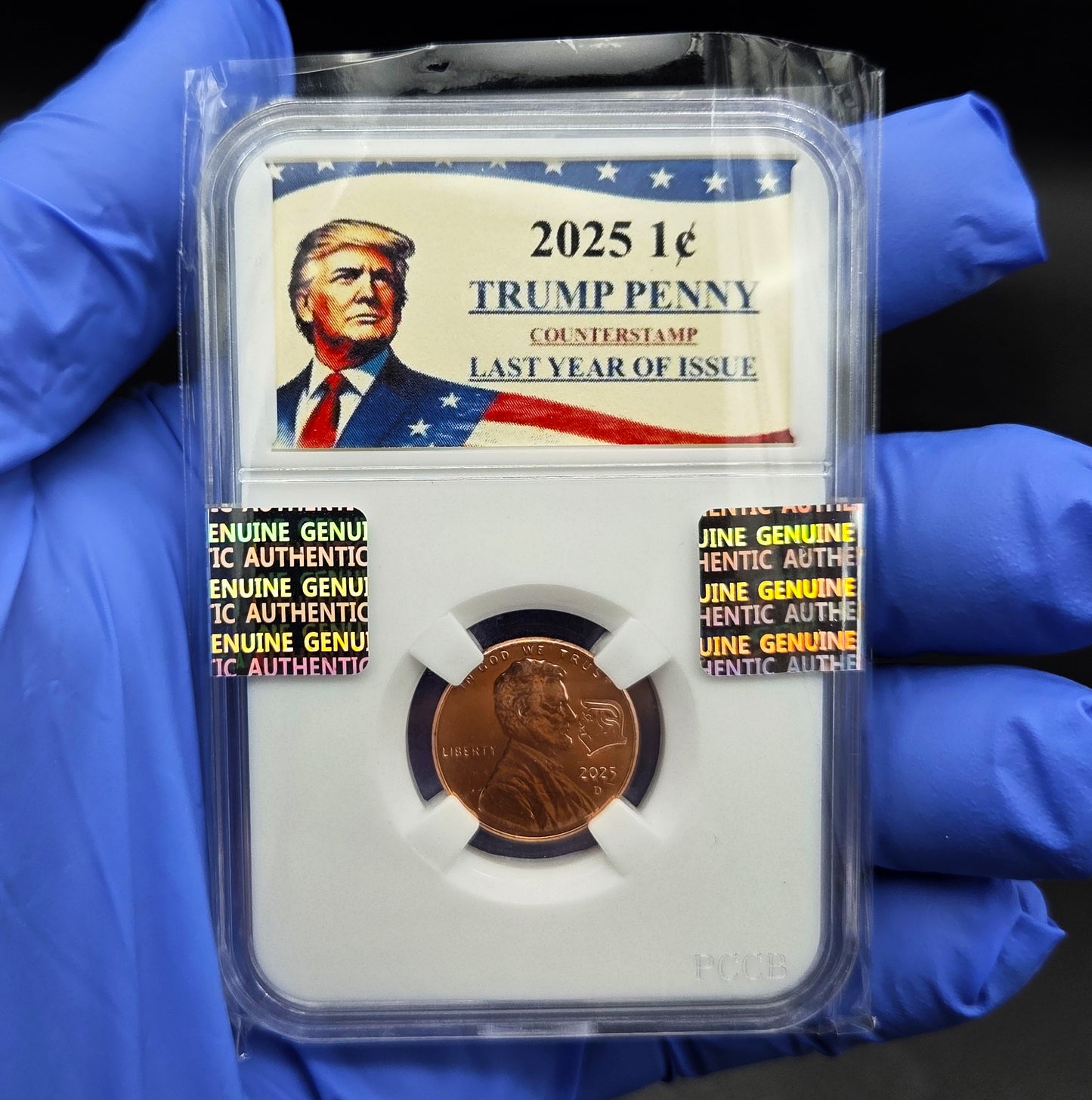 2025 Lincoln Shield Penny Cent DONALD J. TRUMP Counterstamp with Slab Holder!!