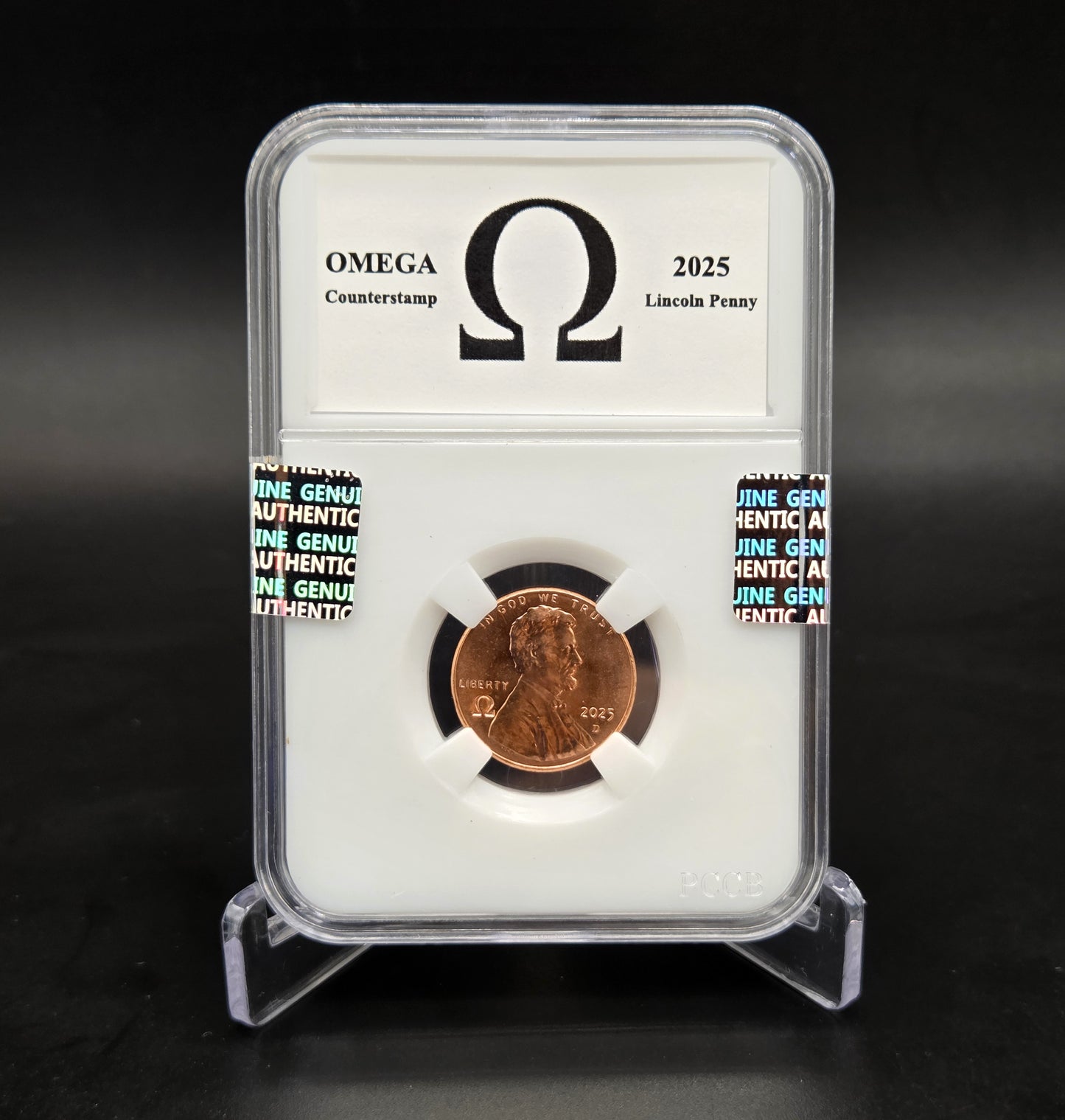 2025 Lincoln Shield Penny Cent OMEGA Ω Counterstamp with Slab Holder IN STOCK!!