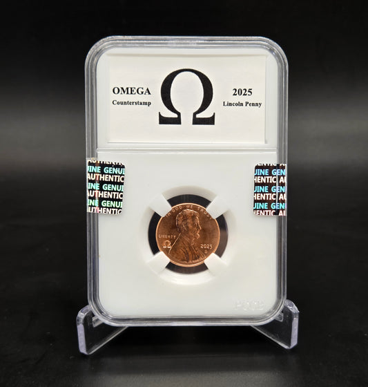 2025 Lincoln Shield Penny Cent OMEGA Ω Counterstamp with Slab Holder IN STOCK!!