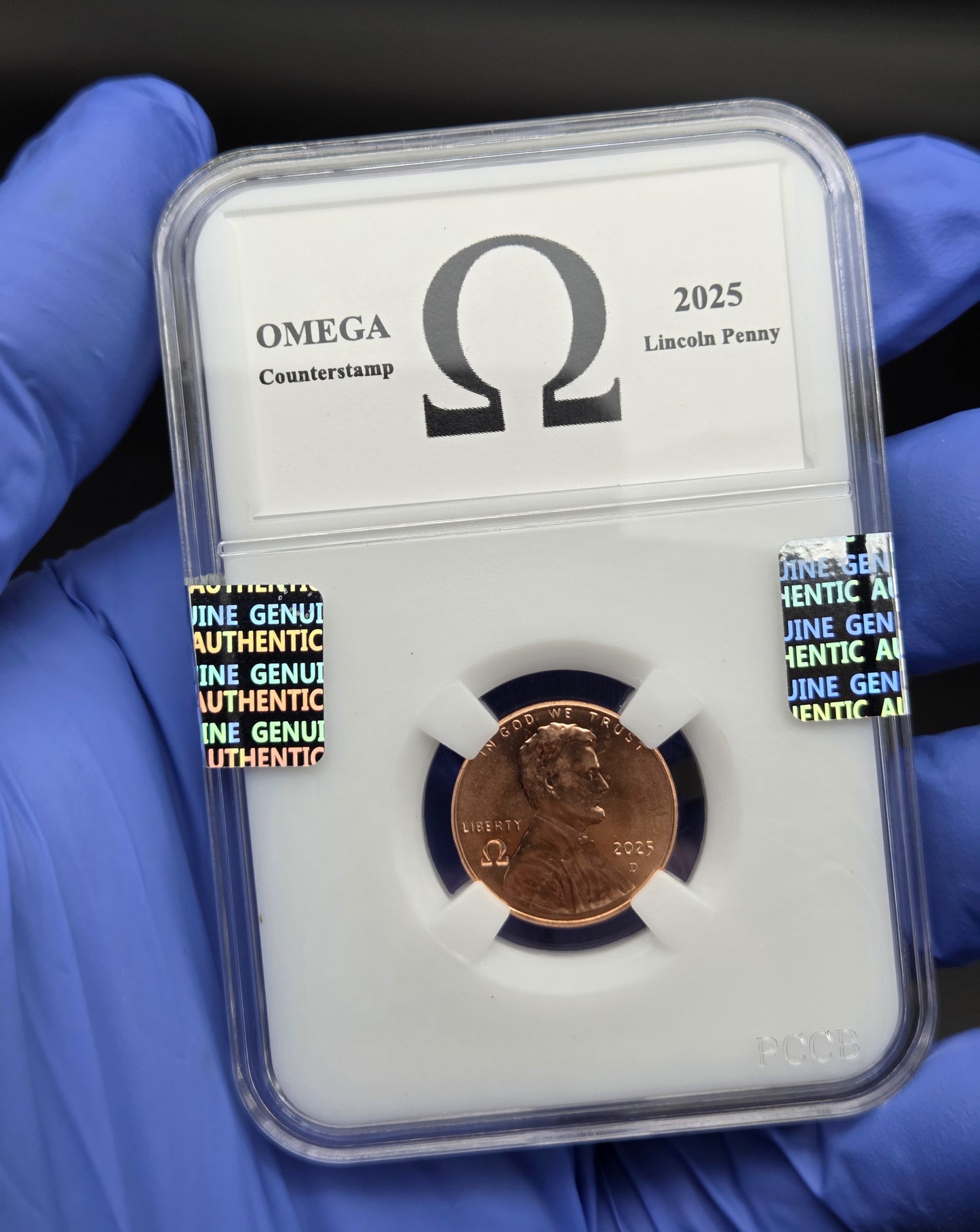 2025 Lincoln Shield Penny Cent OMEGA Ω Counterstamp with Slab Holder IN STOCK!!