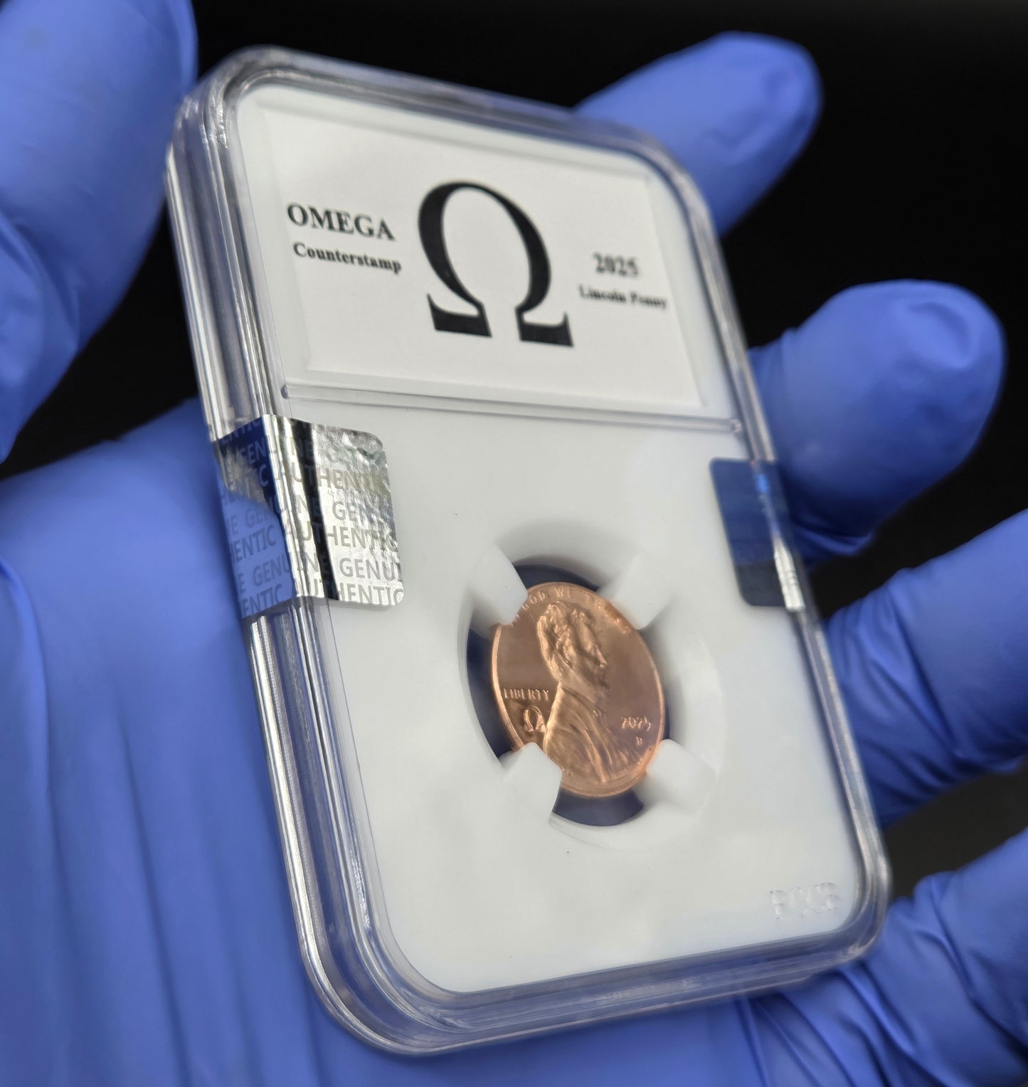 2025 Lincoln Shield Penny Cent OMEGA Ω Counterstamp with Slab Holder IN STOCK!!