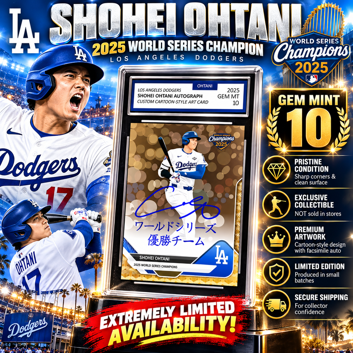 Shohei Ohtani 2025 #17 Dodgers Facsímile Memorabilia Auto Card – Graded GEM MINT 10!