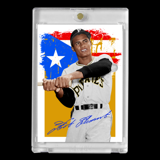 Roberto Clemente #21 Pittsburgh Pirates Puerto Rico Boricua Flag Art Autograph Baseball Card!