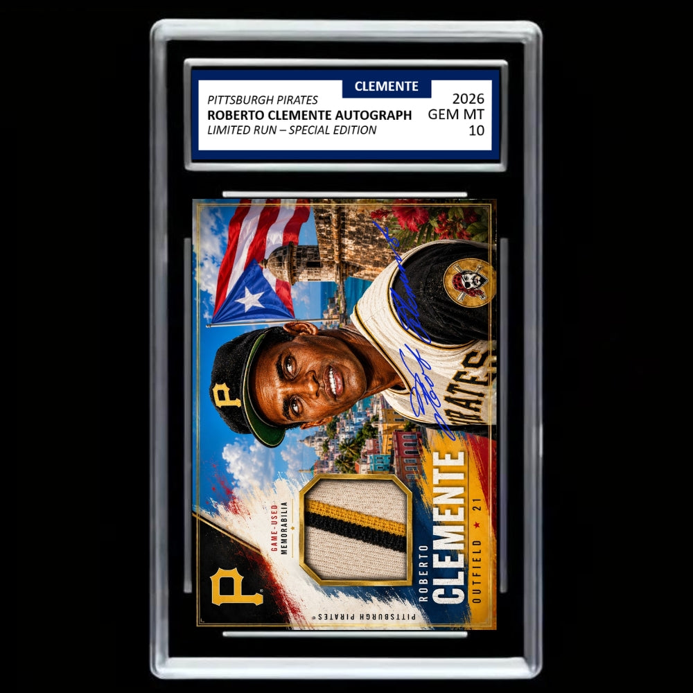 Roberto Clemente Puerto Rico Tribute Custom Art Card – Facsimile Autograph & Patch-Style Artwork  - GRADED Gem Mint 10!
