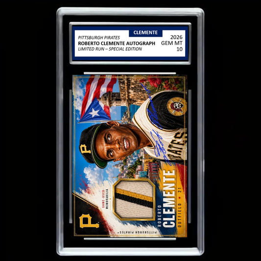 Roberto Clemente Puerto Rico Tribute Custom Art Card – Facsimile Autograph & Patch-Style Artwork  - GRADED Gem Mint 10!