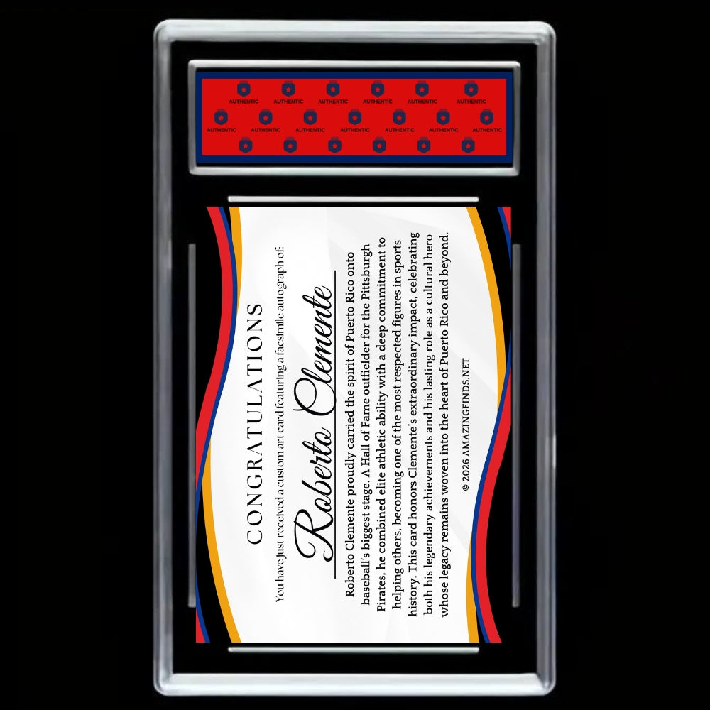 Roberto Clemente Puerto Rico Tribute Custom Art Card – Facsimile Autograph & Patch-Style Artwork  - GRADED Gem Mint 10!