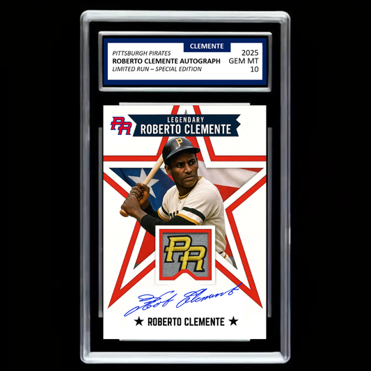 Roberto Clemente Card – Puerto Rico Star Edition Autograph & PR Patch! - GRADED GEM MINT 10!