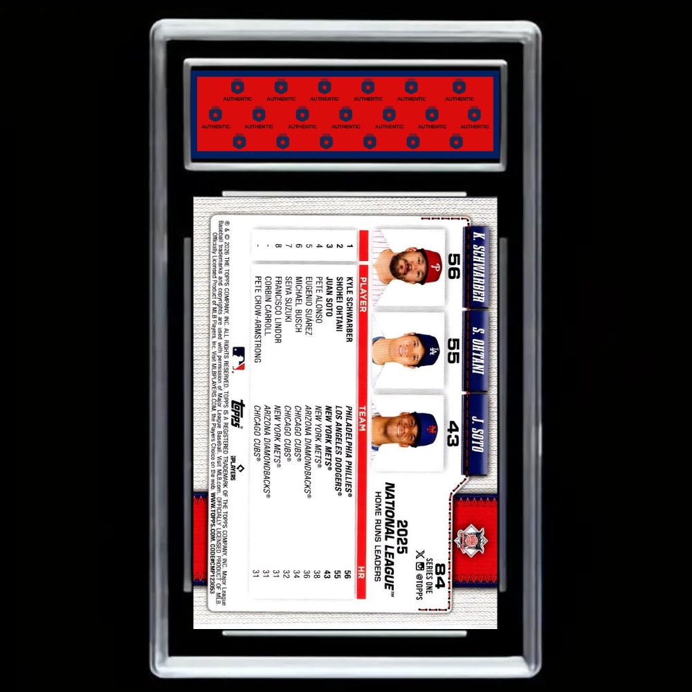 Topps 2026 Series 1 Nat. League Leaders HRs #84 75th Shohei Ohtani, Kyle Schwarber, and Juan Soto - Graded Mint 10!
