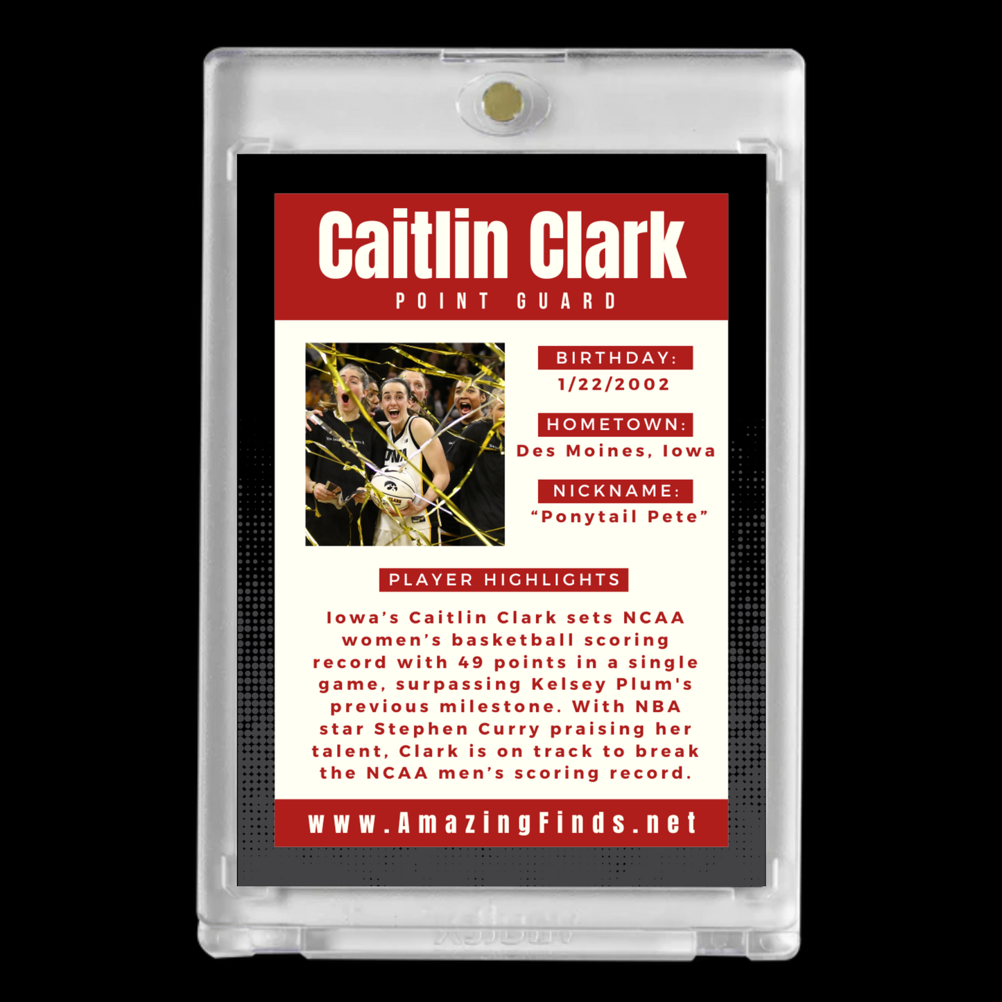 Caitlin Clark #22 – 2024 NCAA All-Time Scoring Record Custom Art Card (Mint ACEO)