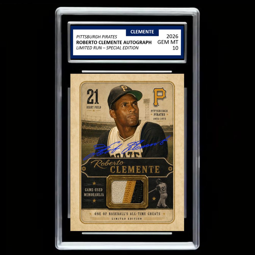 Roberto Clemente Puerto Rico Tribute Custom Art Card – Facsimile Autograph & Patch-Style Artwork - Graded Gem Mint 10!