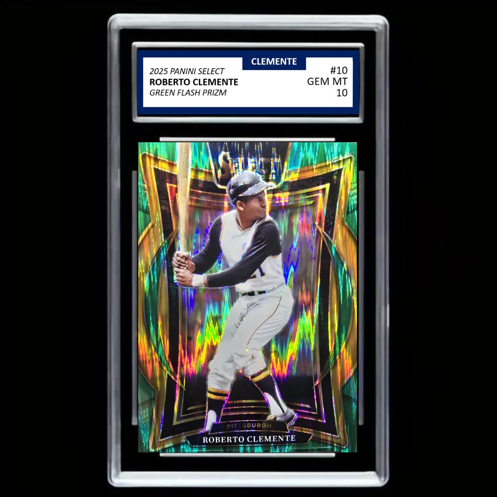 2025 Panini Select #10 Roberto Clemente Green Flash Prizm - Graded Gem Mint 10!