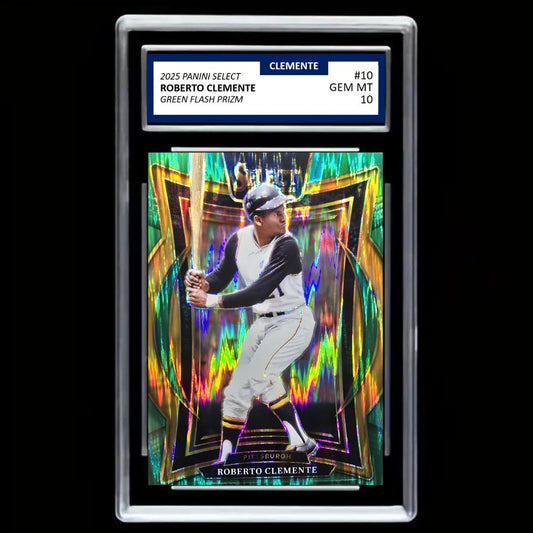 2025 Panini Select #10 Roberto Clemente Green Flash Prizm - Graded Gem Mint 10!