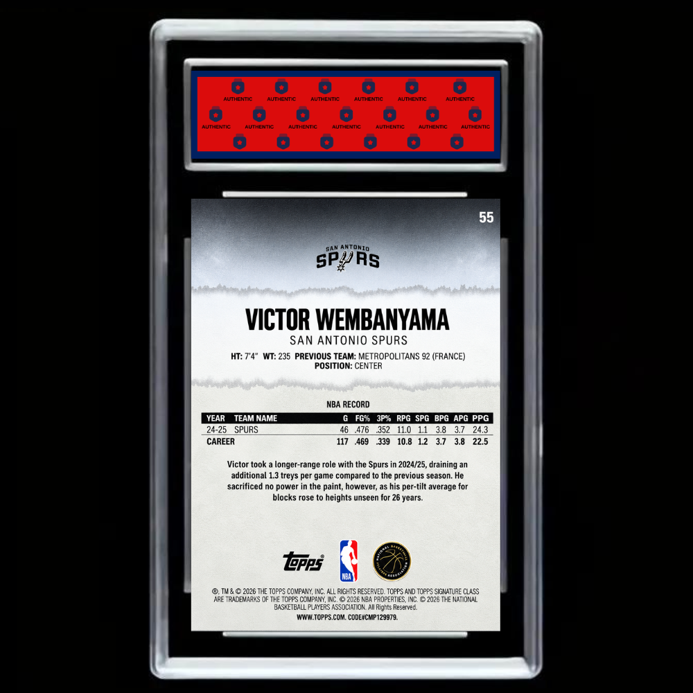 Victor Wembanyama 2025-26 Topps Signature Class #55 – San Antonio Spurs – GEM MINT 10 Graded Collectible!