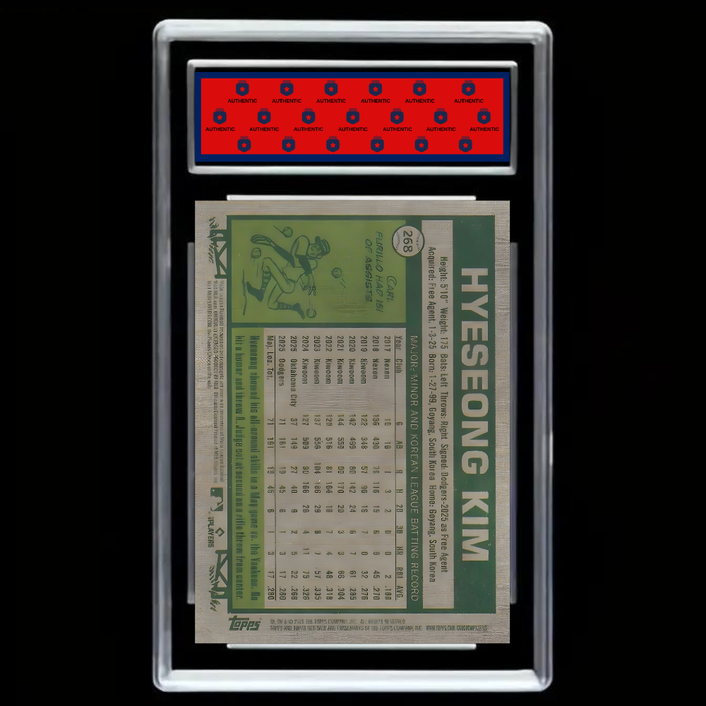 2026 Topps Heritage Hyeseong Kim #268 – Los Angeles Dodgers – GEM MINT 10 Graded-Style Baseball Card!