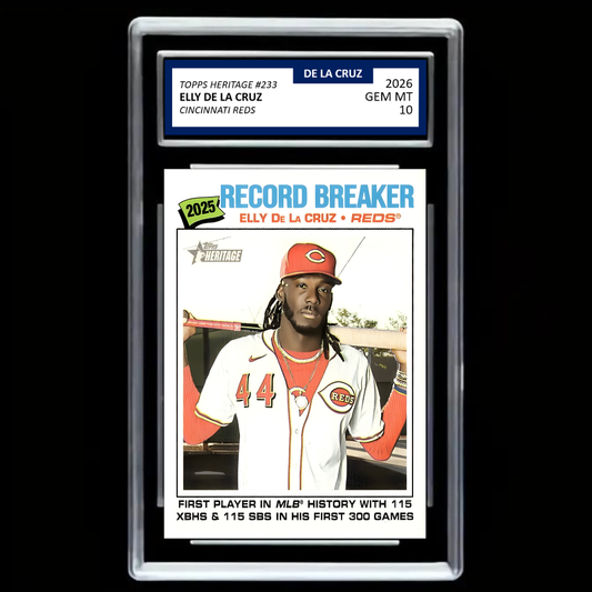 2026 Topps Heritage Elly De La Cruz #233 Record Breaker – Cincinnati Reds – GEM MINT 10 Graded-Style Baseball Card!