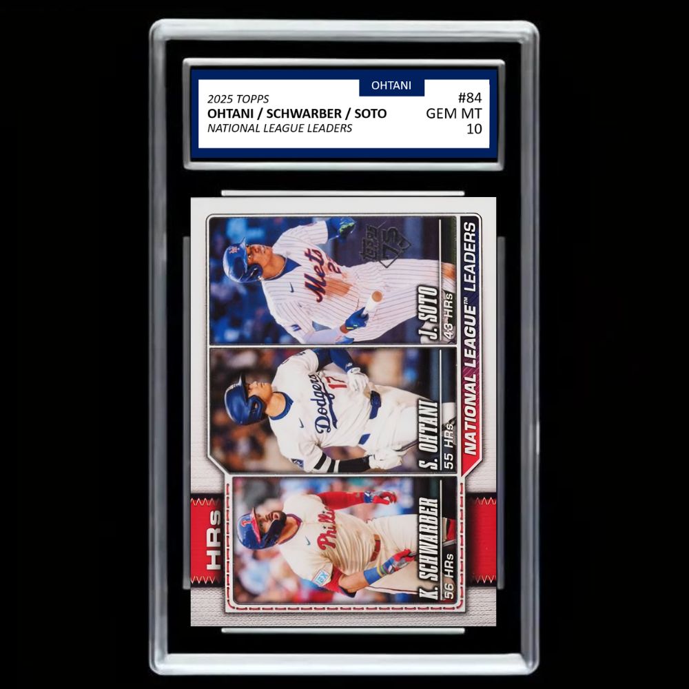 Topps 2026 Series 1 Nat. League Leaders HRs #84 75th Shohei Ohtani, Kyle Schwarber, and Juan Soto - Graded Mint 10!