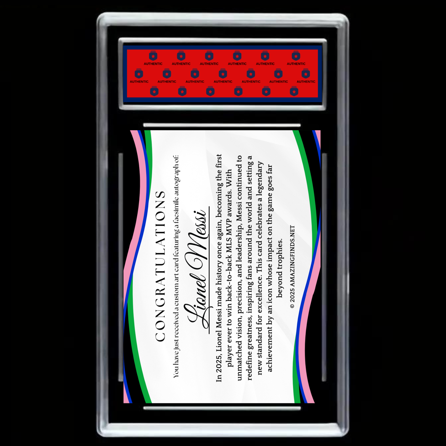 Lionel Messi MVP 2025 Argentina Facsímile Memorabilia Auto Cartoon Art Card - GRADED GEM MINT 10!