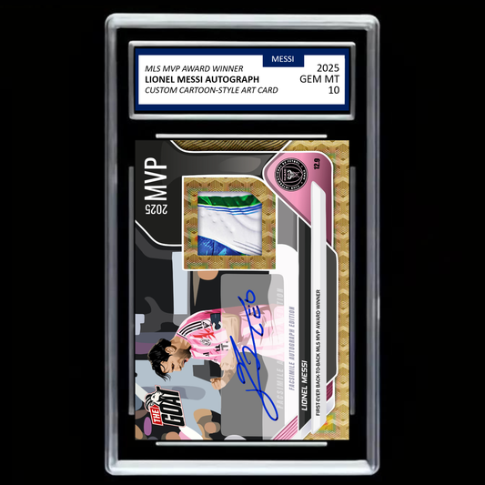 (Lot Of 10) Lionel Messi MVP 2025 Argentina Facsímile Auto Cartoon Memorabilia Art Card - GRADED GEM MINT 10!