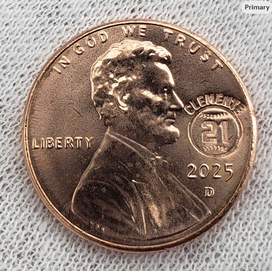 Roberto Clemente 2025 Coin #21 Pittsburgh Pirates Counterstamp Penny Charm Puerto Rico Baseball Puerto Rican Boricua Souvenir Player Mint