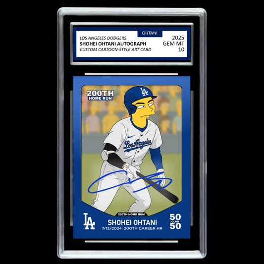 Shohei Ohtani 2025 #17 Los Angeles Dodgers 200TH Home Run Facsimile Autograph Custom Cartoon Style Art Card - GRADED GEM MINT 10!