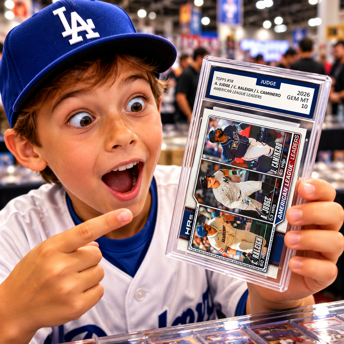2026 Topps #38 American League Home Run Leaders – Aaron Judge, Cal Raleigh & Junior Caminero – GEM MINT 10!
