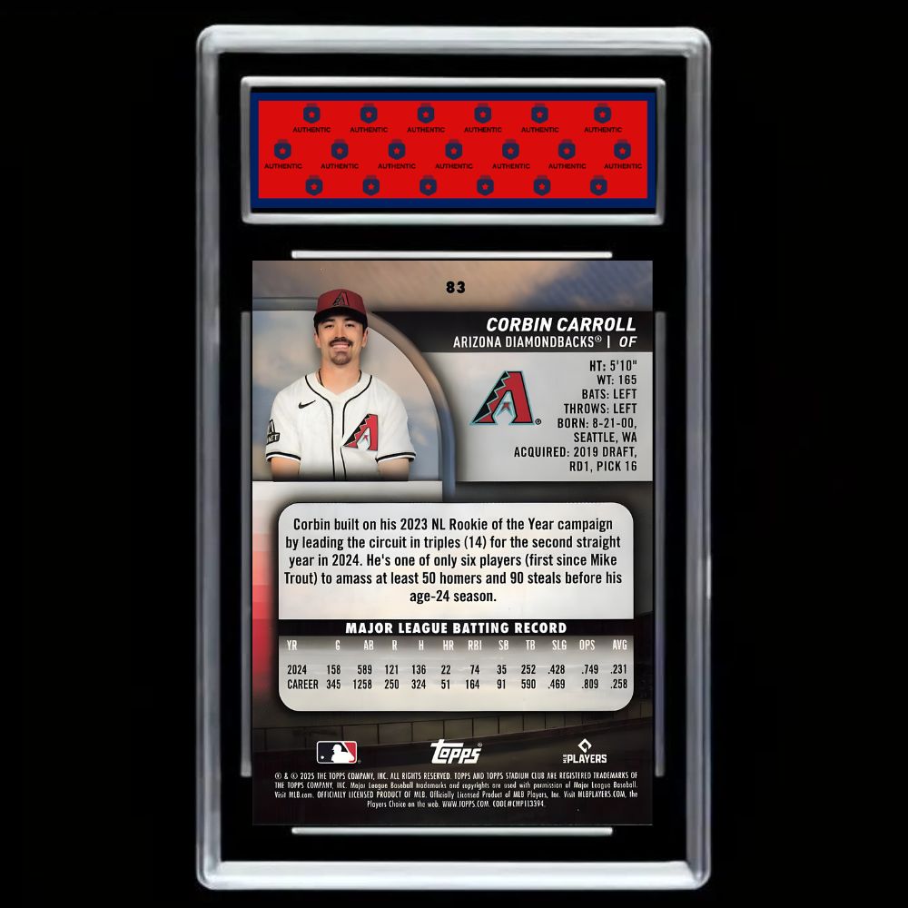 2025 Topps Stadium Club Corbin Carroll #83 Arizona Diamondbacks Graded Gem Mint 10 Card!