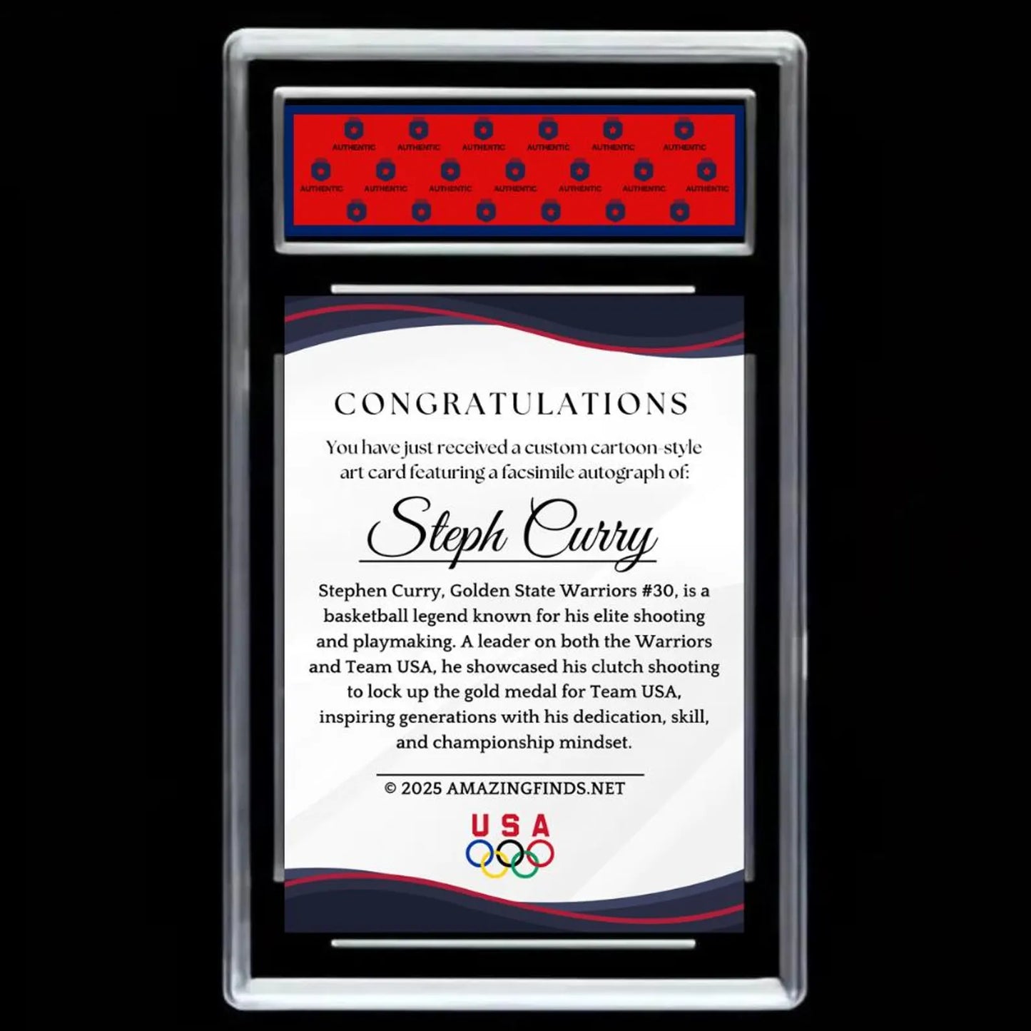 Stephen Curry 2025 #4 USA Olympic Team Facsimile Autograph Custom Cartoon-Style Art Card - Graded GEM-MINT 10