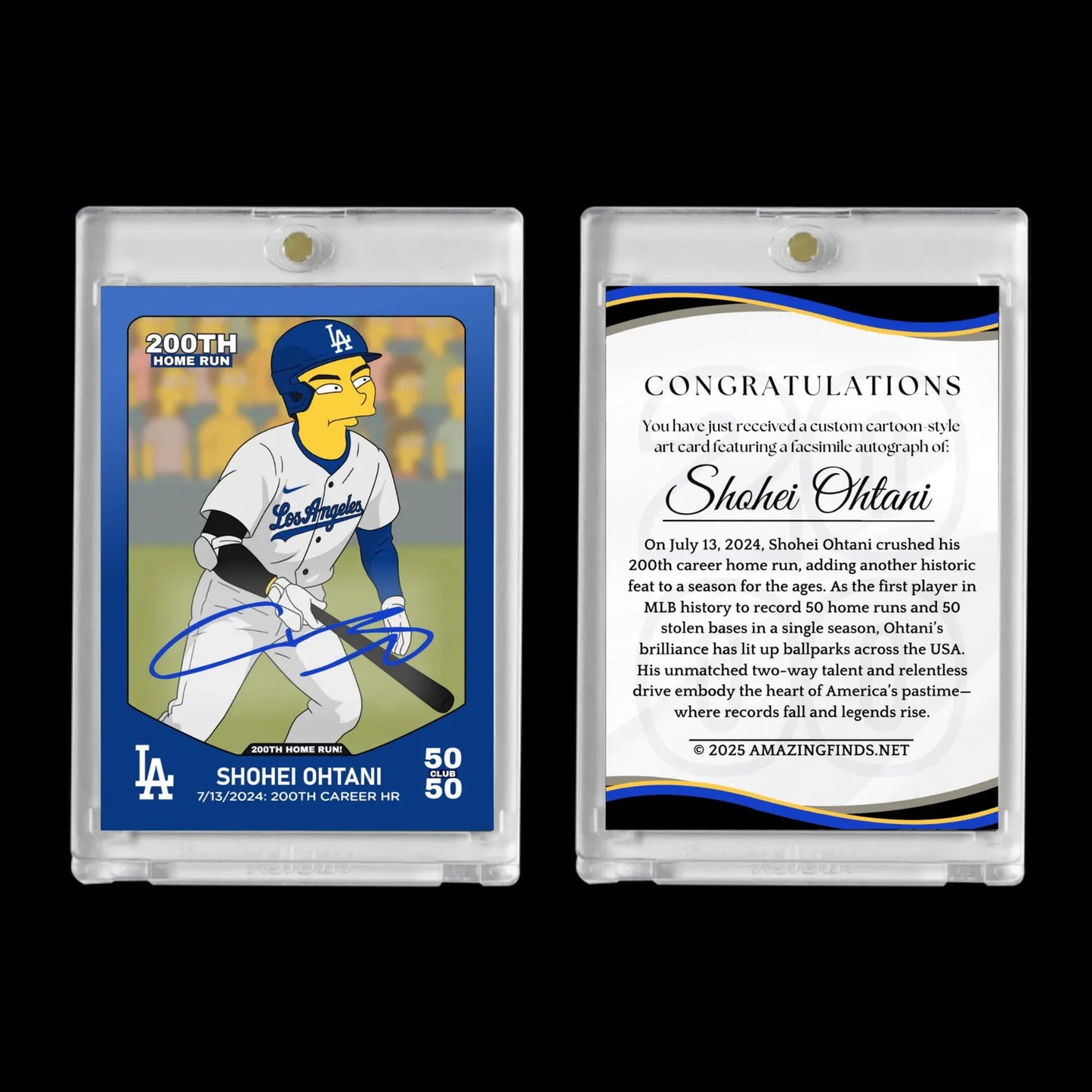 Shohei Ohtani 2025 #17 Los Angeles Dodgers 200TH Home Run Facsimile Autograph Custom Cartoon Style Art Card!