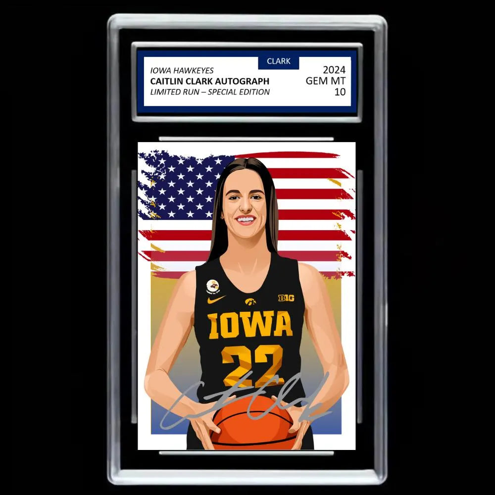 Caitlin Clark #22 2024 Women's Basketball Facsimile Autograph Cartoon Art Style Mint Card - Graded GEM-MINT 10