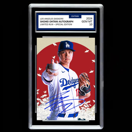 Shohei Ohtani 2024 Los Angeles Dodgers Facsimile Autograph Japan Art Mint Card - Graded GEM-MINT 10
