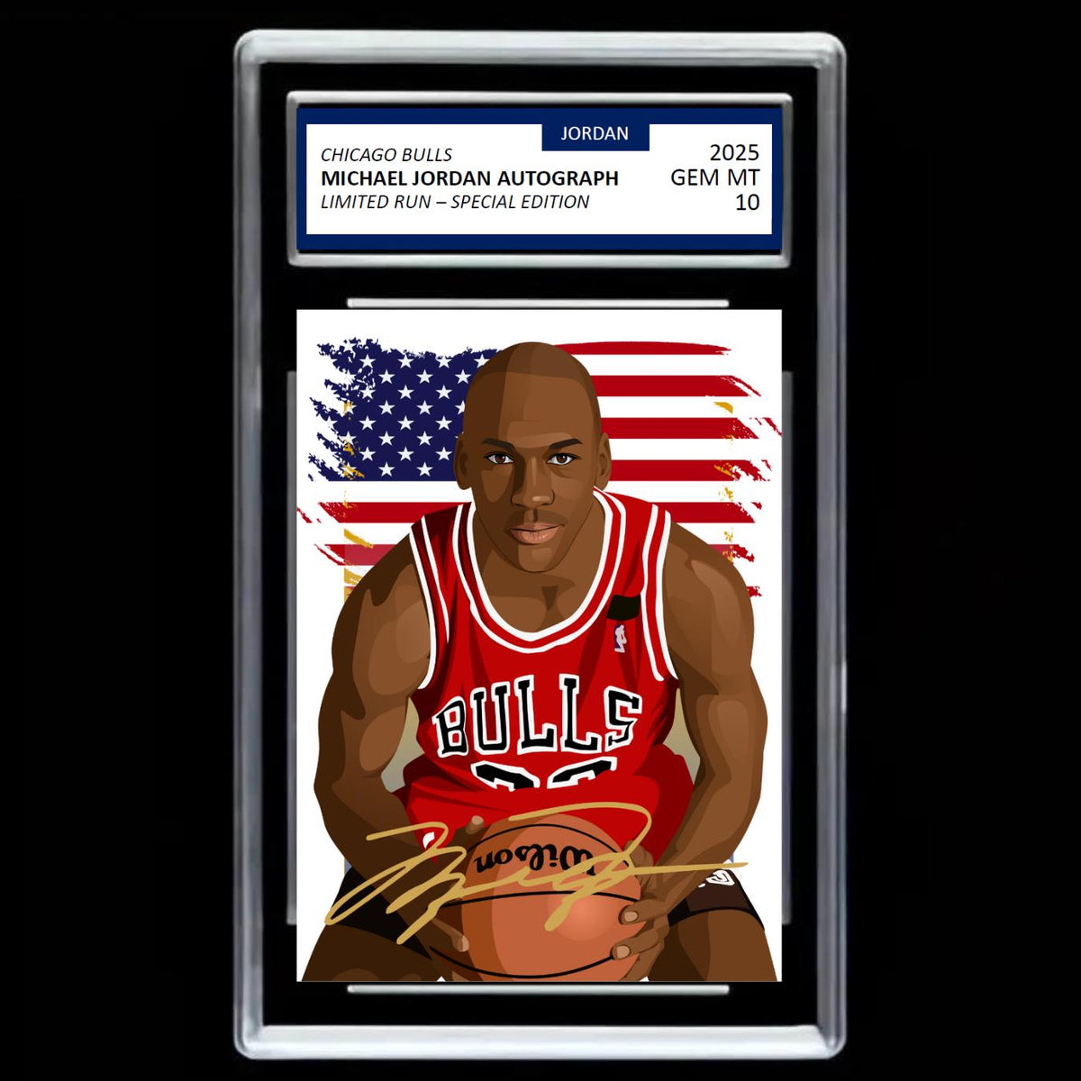 Michael Jordan #23 Chicago Bulls 2025 NBA Basketball Facsimile Autograph Cartoon Art Style Mint Card - Graded GEM-MINT 10
